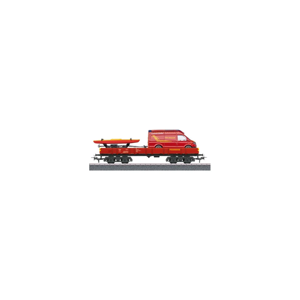 Marklin 00740-02 Low-sided bogie wagon Type Rlmms, with fire brigad...
