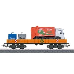 Marklin 00740-03 Wagon à bords bas à bogies Type Rlmms, avec chargement service communal Marklin Marklin_00740-03 - 1