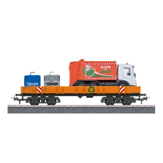 Marklin_00740-03-Marklin 00740-03 Wagon à bords bas à bogies Type Rlmms, avec chargement service communal