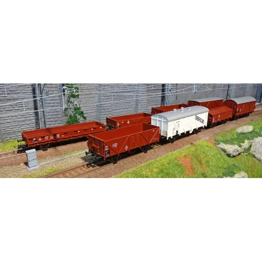 Roco_44002-copy of Roco 75945 Coffret de 12 Wagons de marchandises découverts, SNCF, DB, CFL