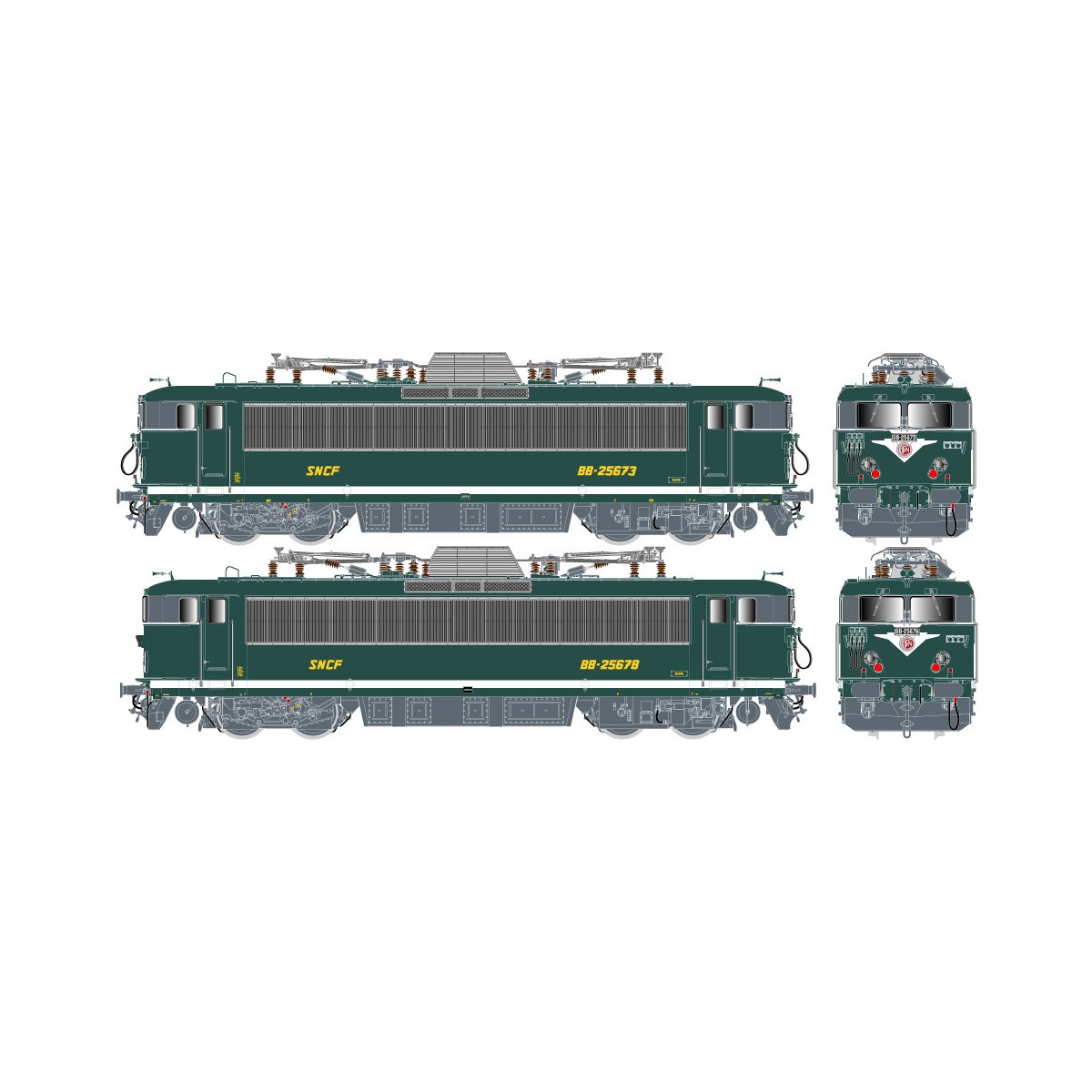 R37 HO41126DS Set of 2 electric locomotives BB 25673 + BB 25678, SN...