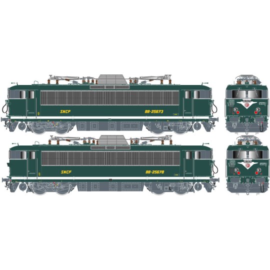 R37_HO41126-R37 HO41126 Set de 2 locomotives électriques BB 25673 + BB 25678, SNCF, chasse-neige, Dijon