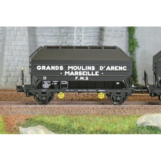WB-900-Ree Modeles WB900 Set de 2 wagons céréaliers FRANGECO, SNCF, Grands Moulins D'Arenc, ep. III