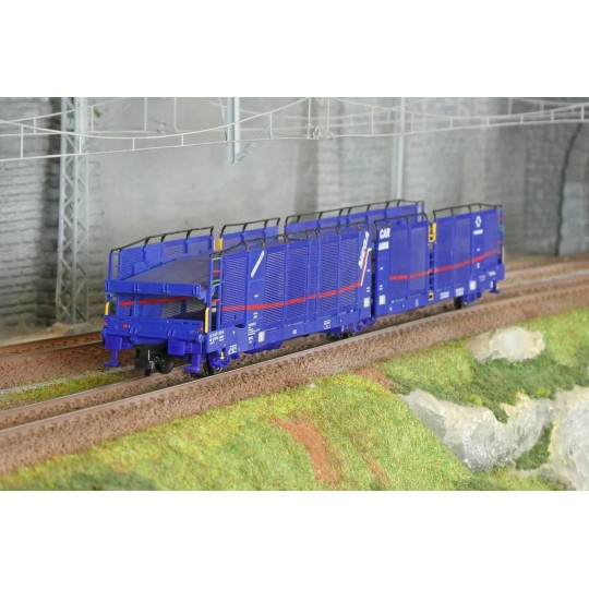 HE6085-Electrotren HE6085 Articulated 3-Axle Car Carrier Wagon for Laeks, TRANSFESA/Hispanauto, and Mega Car Carrier