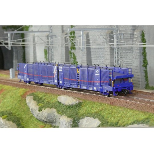 HE6085-Electrotren HE6085 Articulated 3-Axle Car Carrier Wagon for Laeks, TRANSFESA/Hispanauto, and Mega Car Carrier