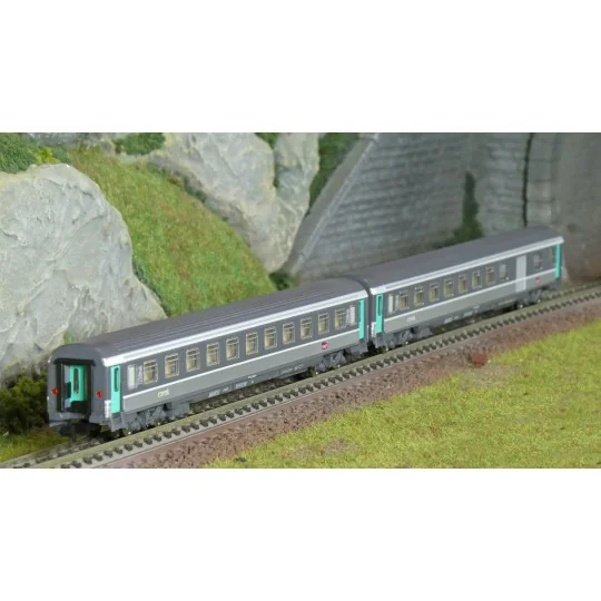 Piko_94508-Piko 94508 Set de 2 voitures Corail, 2ème classe et fourgon B11u/B6Du, logo carmillon, SNCF, N - 1/160