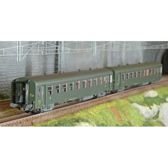 MW_40021-Models Word 40021 Set de 2 voitures USI courte, SNCF, Bmyfi U60, vert, marquage 1956