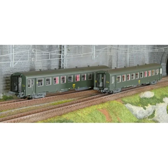 MW_40022-Models Word 40022 Set de 2 voitures USI courte, SNCF, B10t U60, vert, marquage UIC, logo encadré jaune