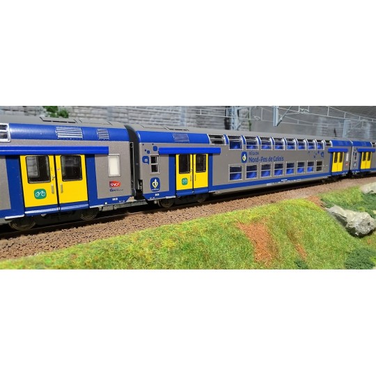 ViTrains_1105L-copy of ViTrains 1105 Set de 3 voitures voyageurs VO2N SNCF, livré Nord Pas de Calais, Logo carmillon