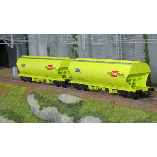 HR6674-Rivarossi HR6674 Set of 2 bogie hopper wagons, green, GATX, RAIL CARGO GROUP
