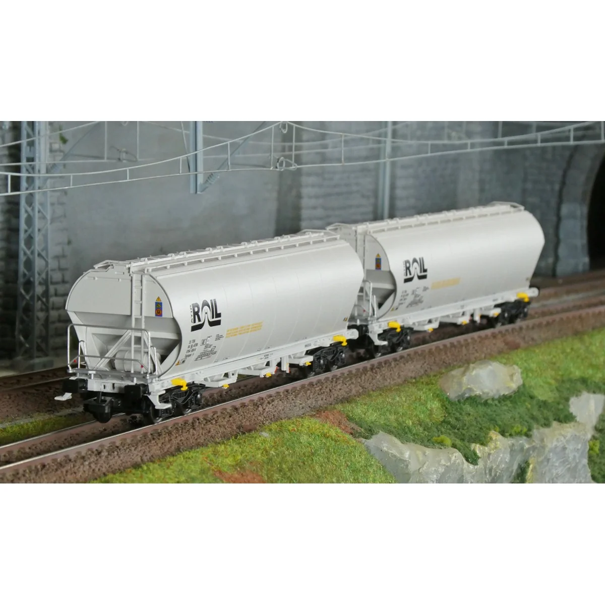 Rivarossi HR6675 Set de 2 wagons trémies à bogies, gris, ATIR-RAIL Rivarossi HR6675 - 2