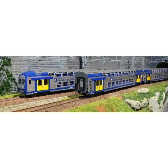 ViTrains_1105L-ViTrains 1105L Set de 3 voitures voyageurs VO2N SNCF, livré Nord Pas de Calais, Logo carmillon, avec éclairage