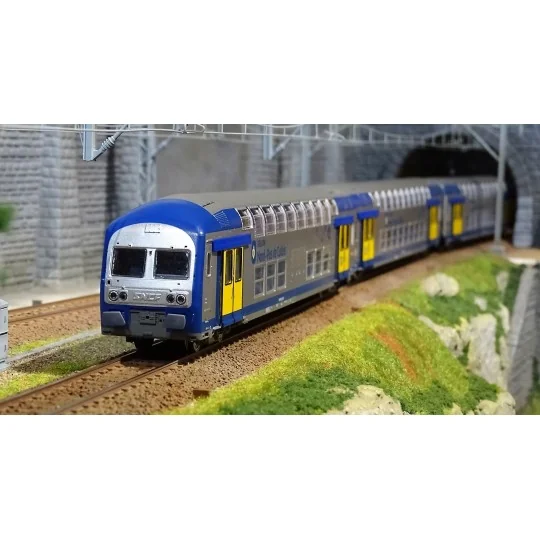 ViTrains_1105L-ViTrains 1105L Set de 3 voitures voyageurs VO2N SNCF, livré Nord Pas de Calais, Logo carmillon, avec éclairage