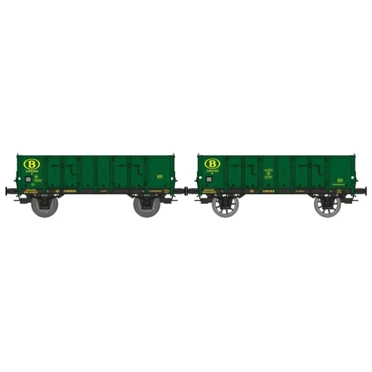 WB-921-Ree Modeles WB921 Set of 2 metal-bodied tipper wagons, green, SNCB, ep.III