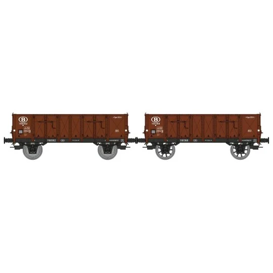WB-923-Ree Modeles WB923 Set of 2 open wagons with metal bodies, brown, SNCB, ep.III