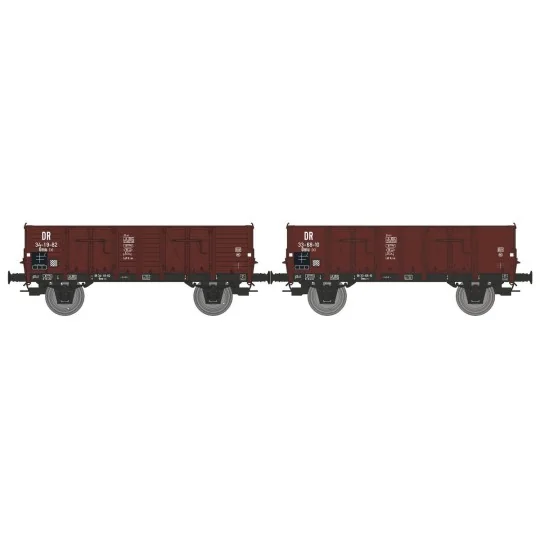 WB-931-Ree Modeles WB931 Set de 2 wagons Tombereau caisse bois, DR, ep.IV