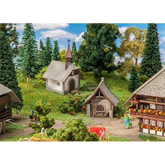 Faller_130571-Faller 130571 Model Kit, Farm Chapel and Bakery