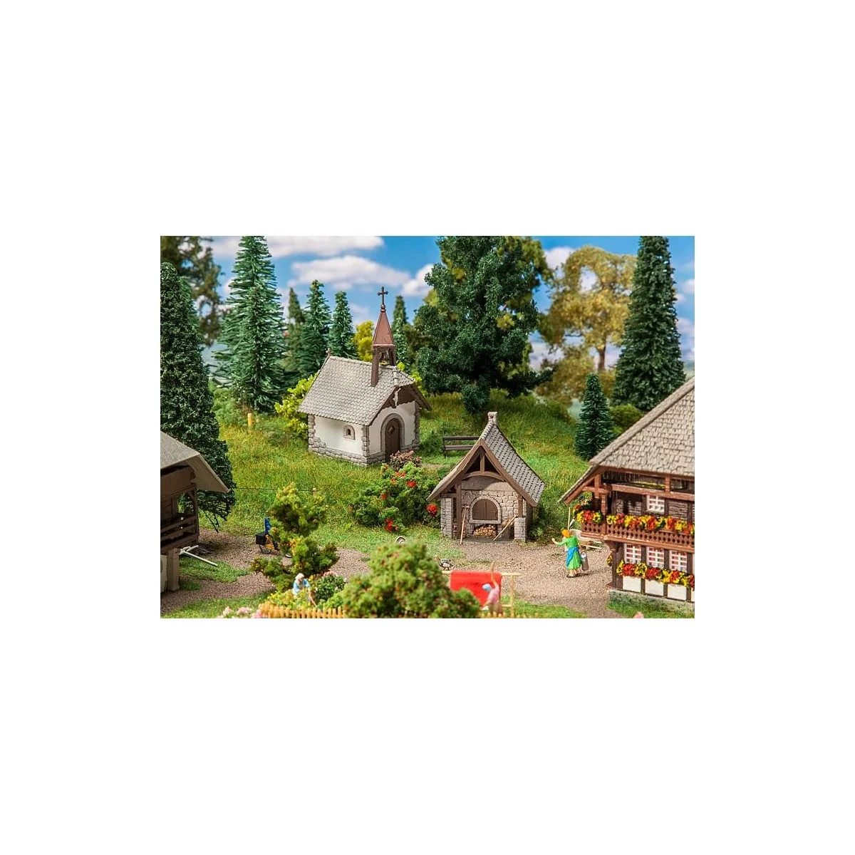 Faller 130571 Model Kit, Farm Chapel and Bakery