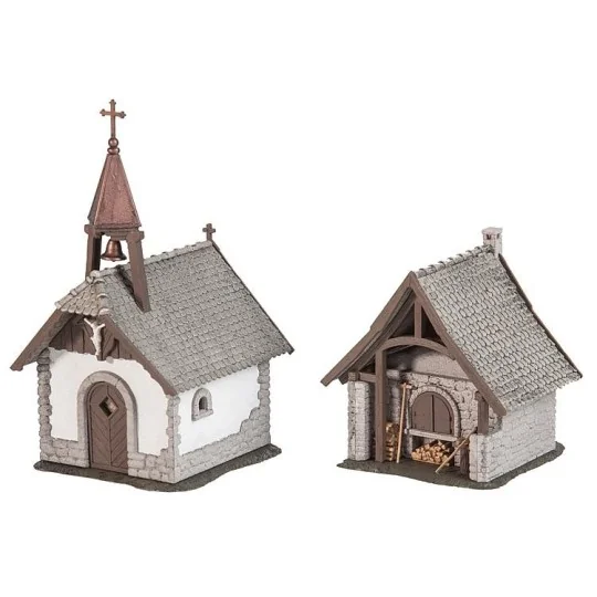 Faller_130571-Faller 130571 Model Kit, Farm Chapel and Bakery