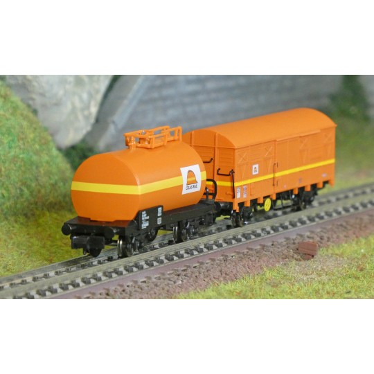 HN6679-Arnold HN6679 Set de 2 wagon citerne et couvert à essieux, Type G4, COLAS Rail, N - 1/160