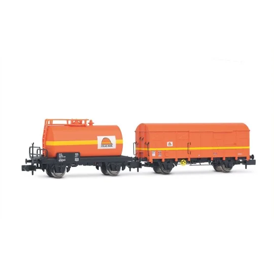 HN6679-Arnold HN6679 Set of 2 tank and covered wagons with axles, Type G4, COLAS Rail, N - 1/160