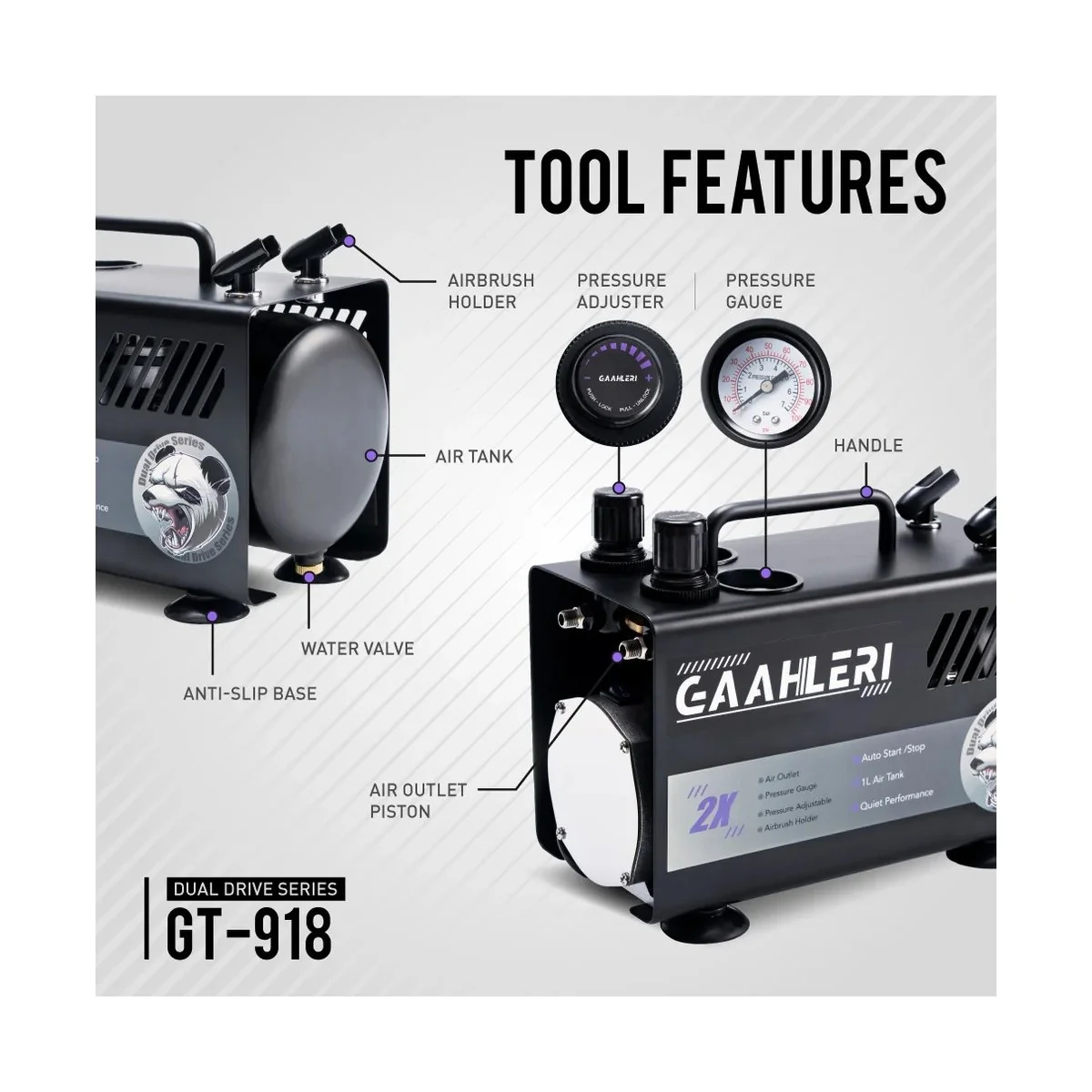 Gaahleri GT-918 Dual Drive Series Airbrush Air Compressor