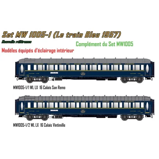 Models Word 1005-1 Set of 2 Le Train Bleu 1957 carriages, CIWL, ill... MW_1005-1-Models Word 1005-1 Set of 2 Le Train Bleu 1957 carriages, CIWL, illuminated