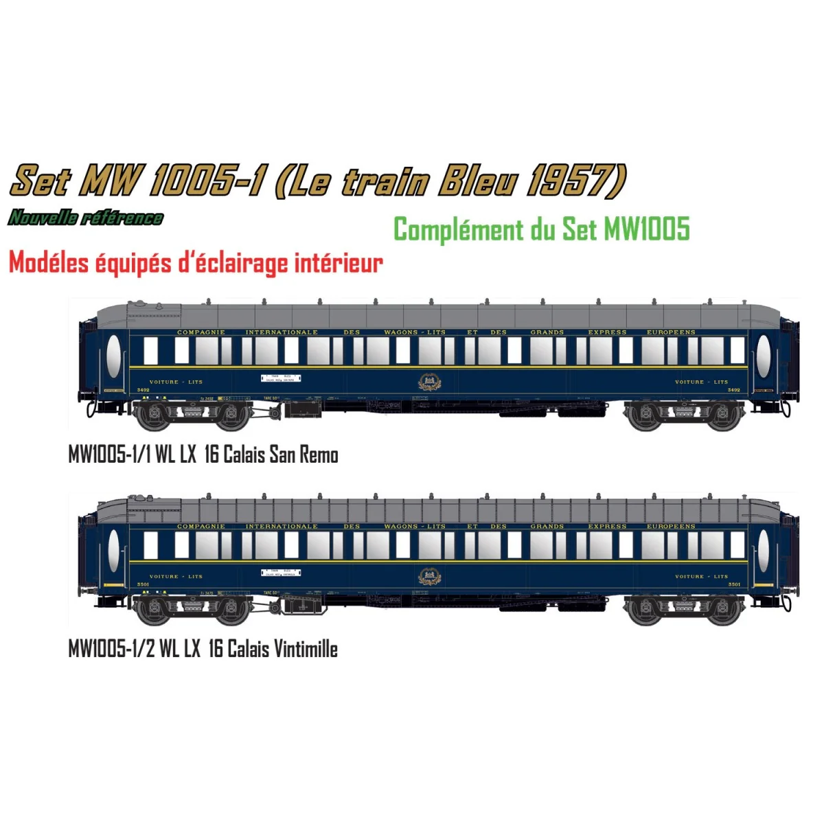 Models Word 1005-1 Set of 2 Le Train Bleu 1957 carriages, CIWL, ill... Models Word 1005-1 Set of 2 Le Train Bleu 1957 carriages, CIWL, ill...