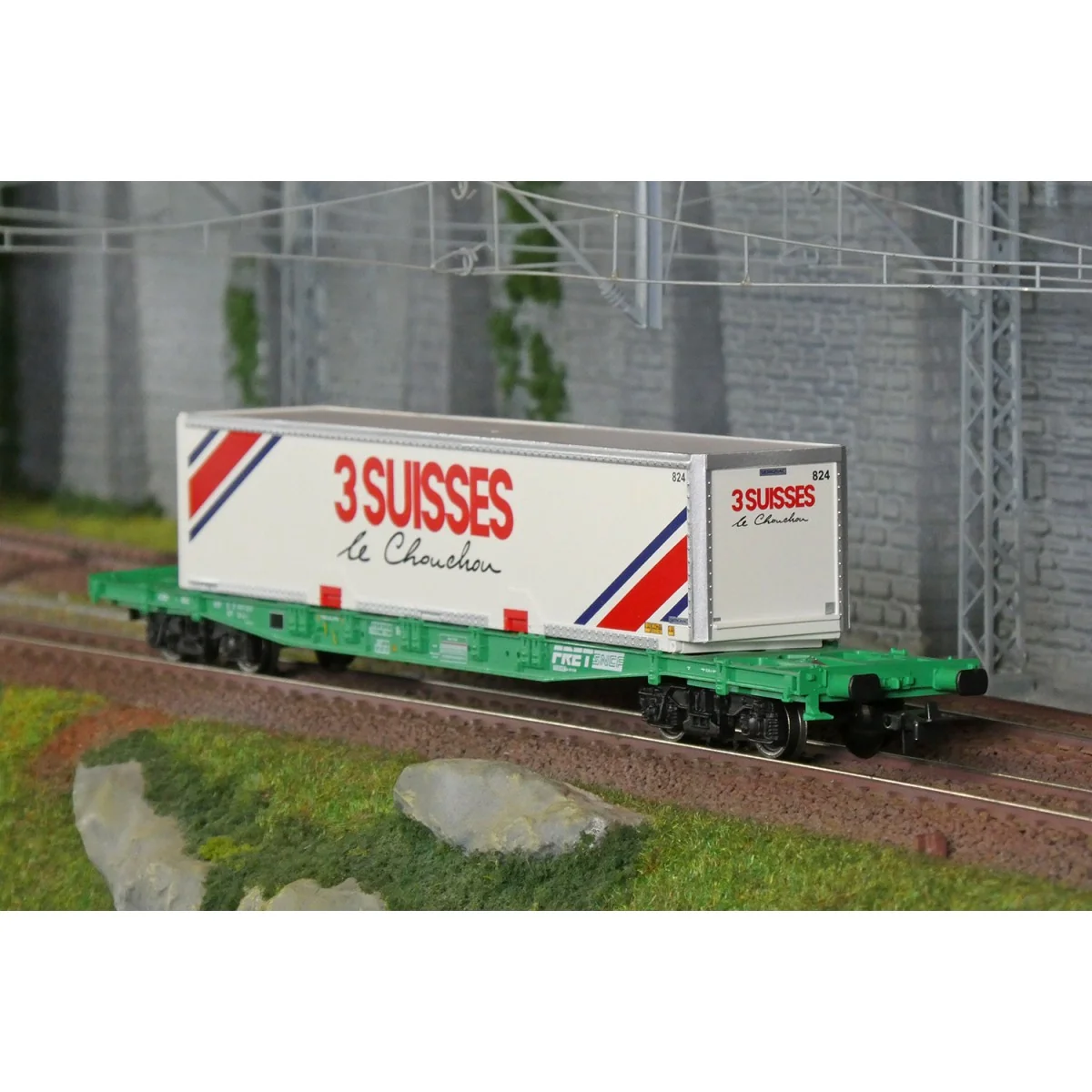 Jouef HJ6277 S70 bogie container wagon, SNCF, loaded with swap body...