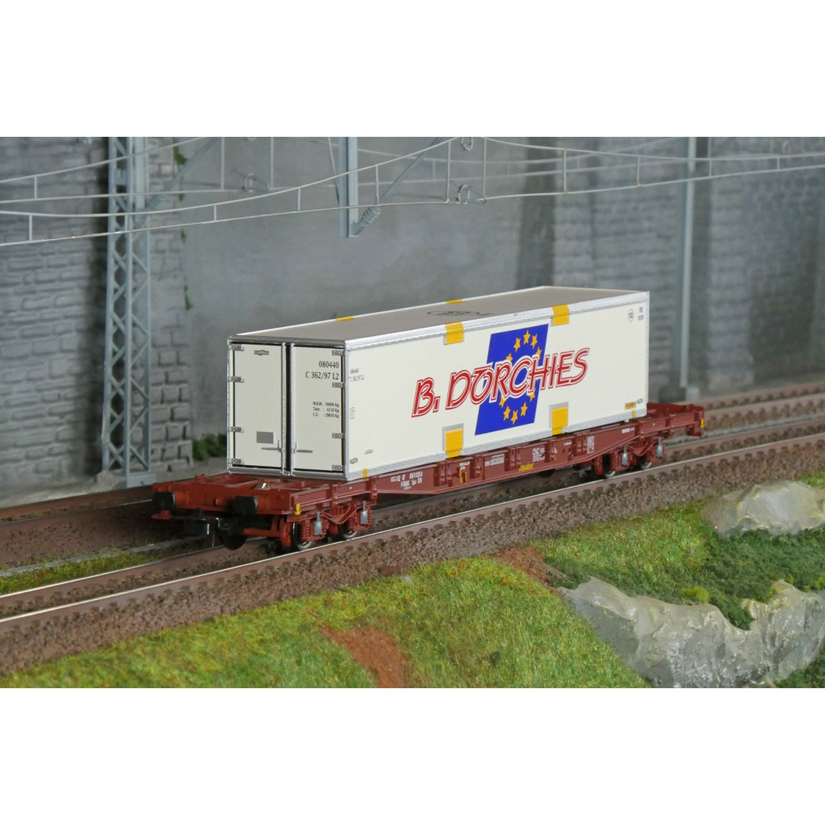 Jouef HJ6279 S70 bogie container wagon, TOUAX, loaded with swap bod...