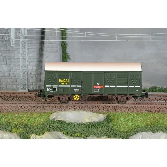 Jouef HJ6290 Covered wagon with G4 axles, SNCF, " DACFI " Metz, gre... HJ6290-Jouef HJ6290 Covered wagon with G4 axles, SNCF, " DACFI " Metz, green livery