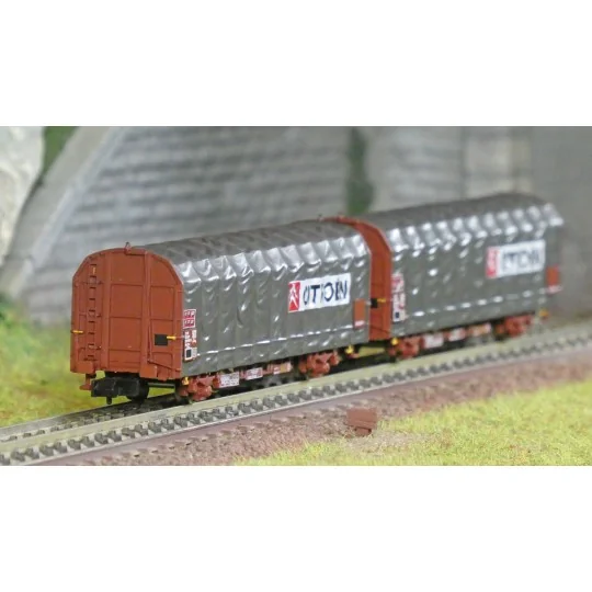 Arnold HN6712 Set of 2 covered wagons with axles, type Kijls K70, S... HN6712-Arnold HN6712 Set of 2 covered wagons with axles, type Kijls K70, SNCF, Citroën, N - 1/160