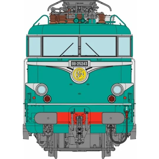 MB-253.S-Ree Modeles MB253S Electric locomotive BB 25243, SNCF, Green livery, MARSEILLE with skirts, digital sound, pantographs