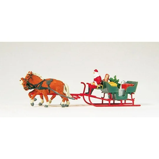 Preiser_30448-Preiser 30448 personnage, Père Noël sur traineau avec chevaux