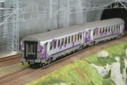 LS Models 41212 Set de 2 voitures VTU, B11tu + B11tu, Intercités Région Haute-Normandie, SNCF, logo carmillon, éclairé Ls models