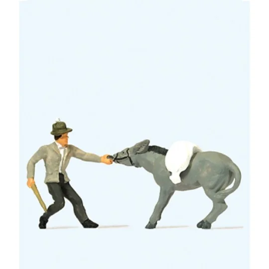 Preiser_29087-Preiser 29087 character, A donkey and his master