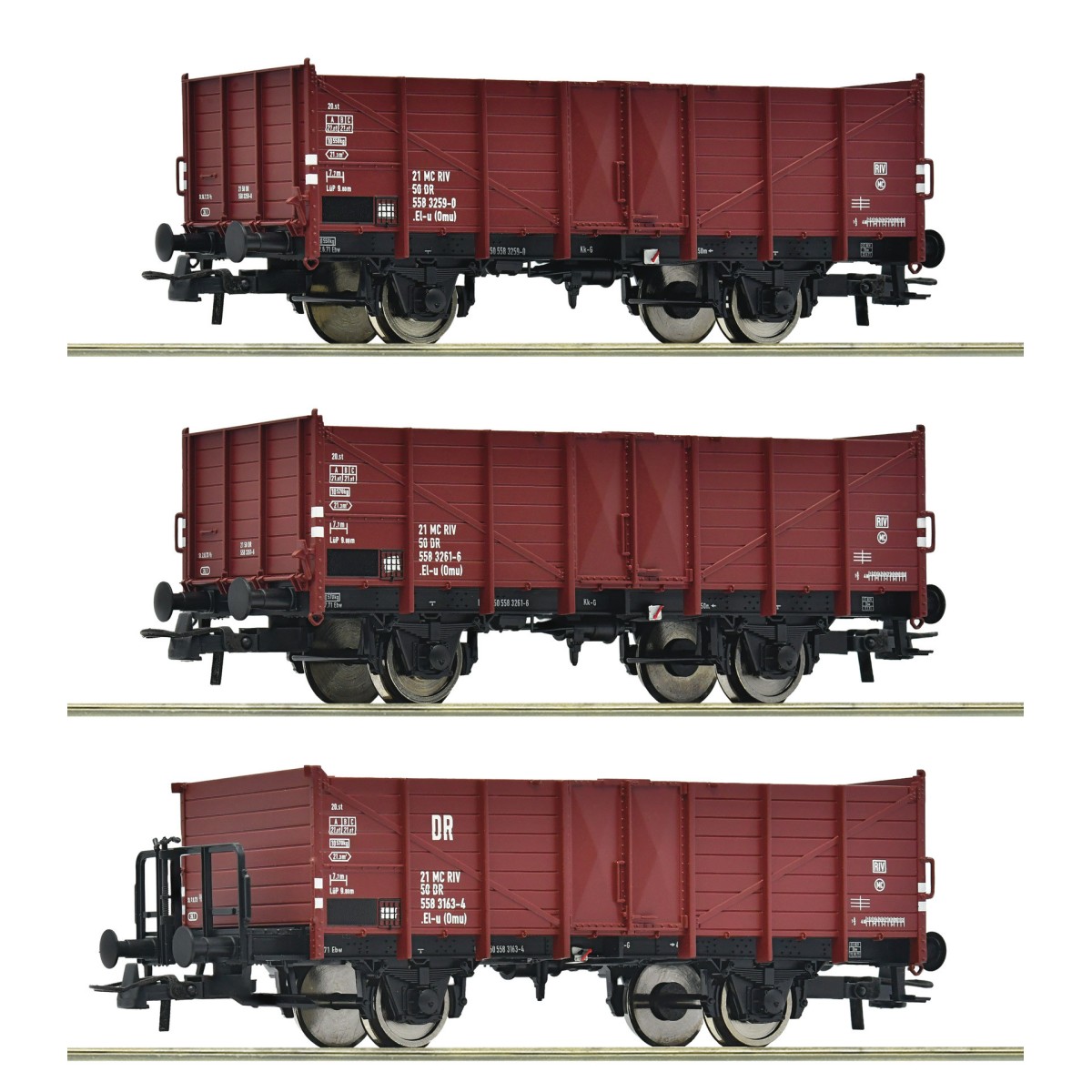 Roco 6600146 Set de 3 wagons tombereaux, type El-u (Omu), DR Roco Roco_6600146 - 7