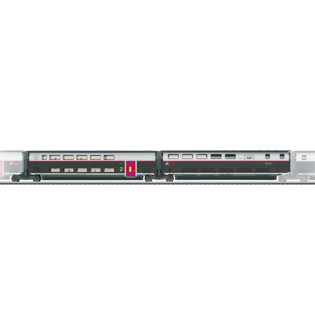 Marklin 43448 Set de 2 voitures complémentaires TGV Euroduplex INOUI, 2ème classe et bar, SNCF, 3 rails Marklin MARKLIN_43448 - 