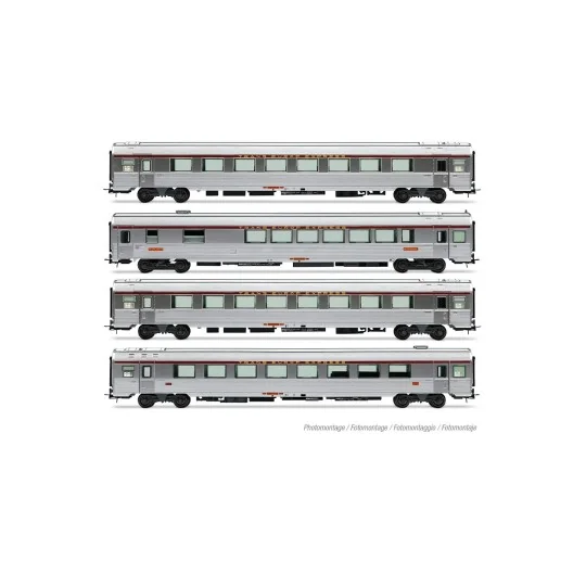 HJ4205-Coffret de 4 voitures Inox TEE "Mistral 69" « Jules Verne », SNCF, n.1/2, éclairé - Jouef HJ4205