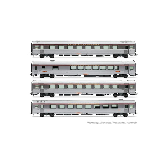 HJ4205-Set of 4 stainless steel TEE "Mistral 69" "Jules Verne" coaches, SNCF, no. 1/2, illuminated - Jouef HJ4205