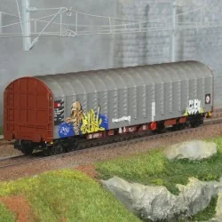 Wagon bâché 4 essieux CFF (type Rils) livrée avec graffiti - Rivarossi HR6681 Rivarossi HR6681 - 1