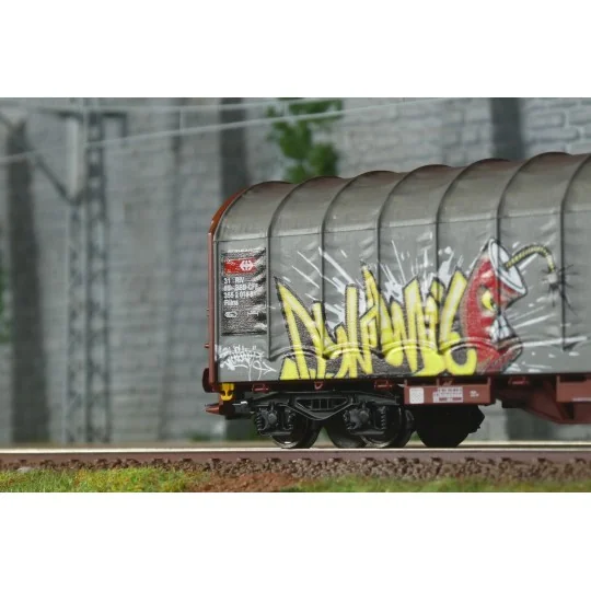 HR6681-Wagon bâché 4 essieux CFF (type Rils) livrée avec graffiti - Rivarossi HR6681