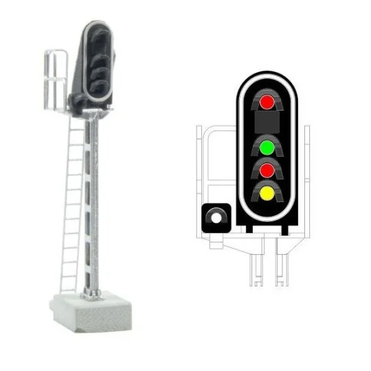 MAFEN_413205-MAFEN 413205 Main signal with 5 LED lights (red/green/red/yellow/white), SNCF, N scale