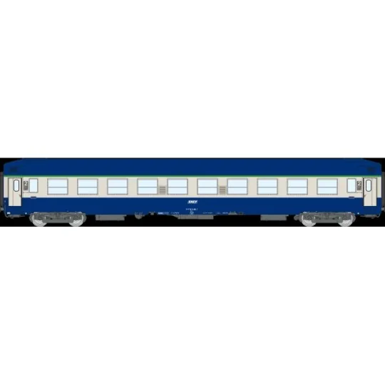 VB-510-Voiture UIC couchette B9c9x, toit haut, livrée bleue, SNCF, logo encadré - Ree Modeles VB510