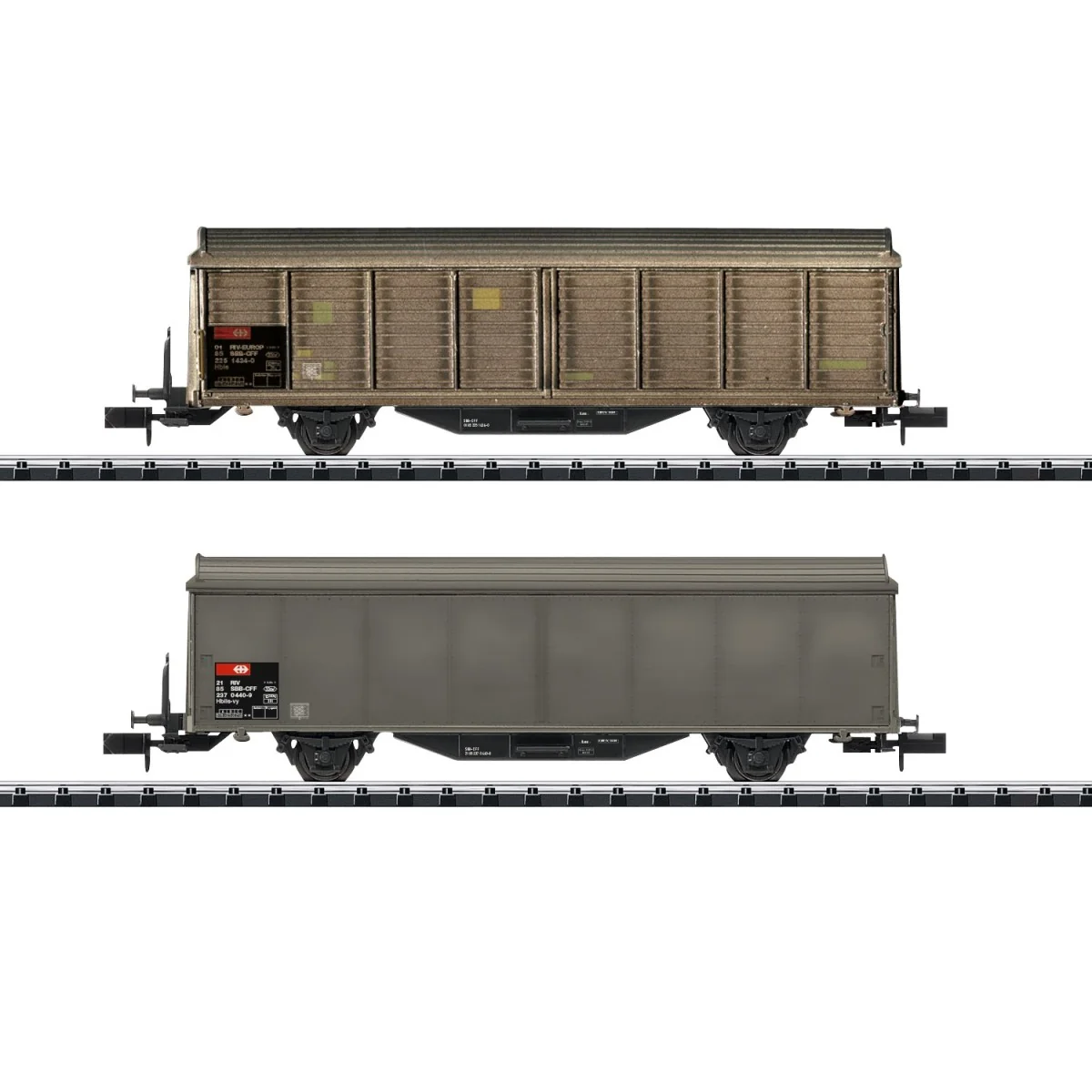 MiniTrix 15307 Set of 2 sliding-wall wagons Hbis-v, SBB SB... MiniTrix 15307 Set of 2 sliding-wall wagons Hbis-v, SBB SB...