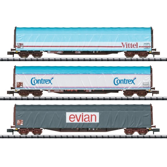 Trix_15375-copy of MiniTrix 15282 Set de 3 wagons à parois coulissantes, SBB, Cargo, échelle N