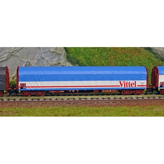 MiniTrix 15375 Set of 3 sliding-sided wagons "Transport of... Trix_15375-MiniTrix 15375 Set of 3 sliding-sided wagons "Mineral Water Transport", SNCF, N scale