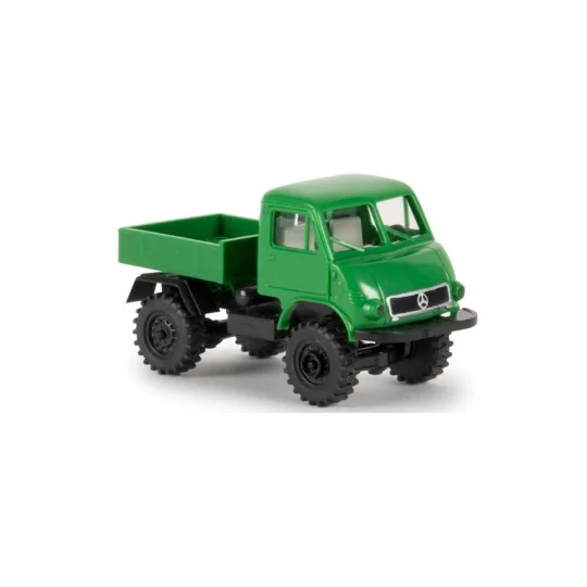 Sai_39062-Brekina 39062 Unimog 402 à plateau, Vert sapin
