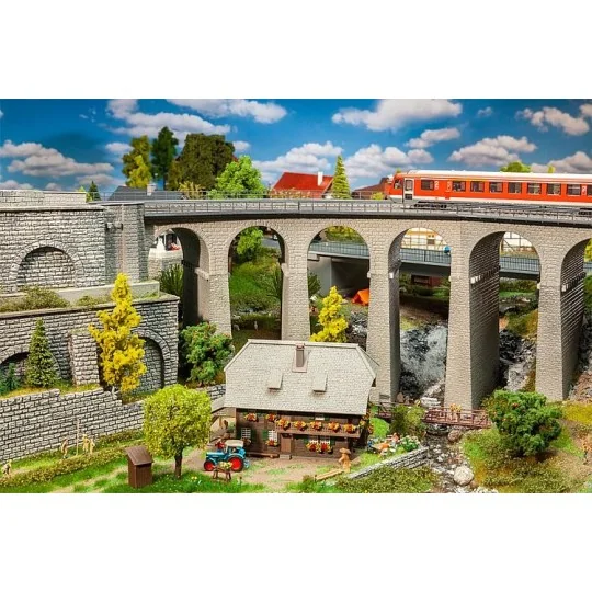 Faller_120466-Faller 120466 Model Kit, Stone Viaduct, 2 Tracks, Curved