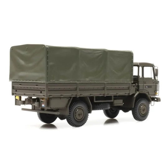 Arti_487.051.04-Artitec 487.051.04 DAF flatbed truck with canvas cover, Dutch Army, A-type cab, 1970, short chassis